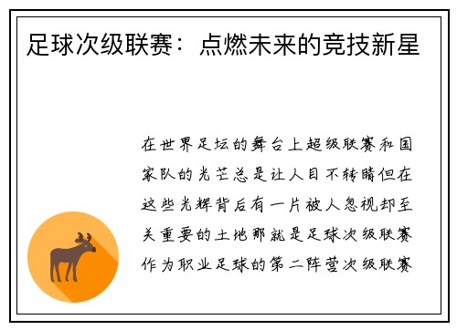 足球次级联赛：点燃未来的竞技新星